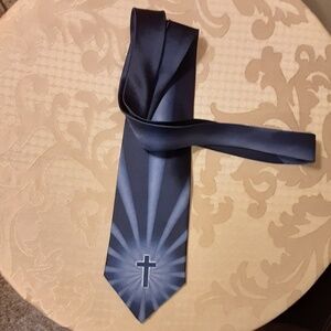 Eagles Wings Blue Radiant Cross Silk Tie